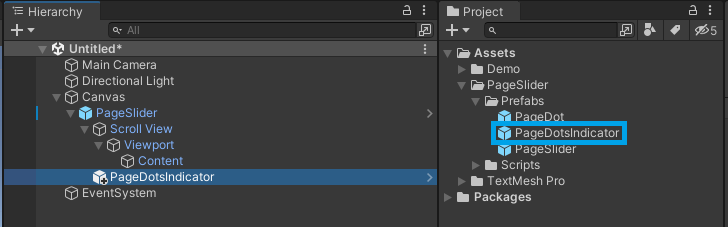 Drag a PageDotsIndicator as a child of the PageSlider
